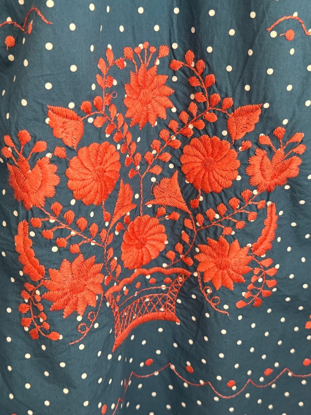 DARLING SISTER MARY, INDIGO POLKA DOT DRESS WITH EMBROIDERY - Picture 7 of 16